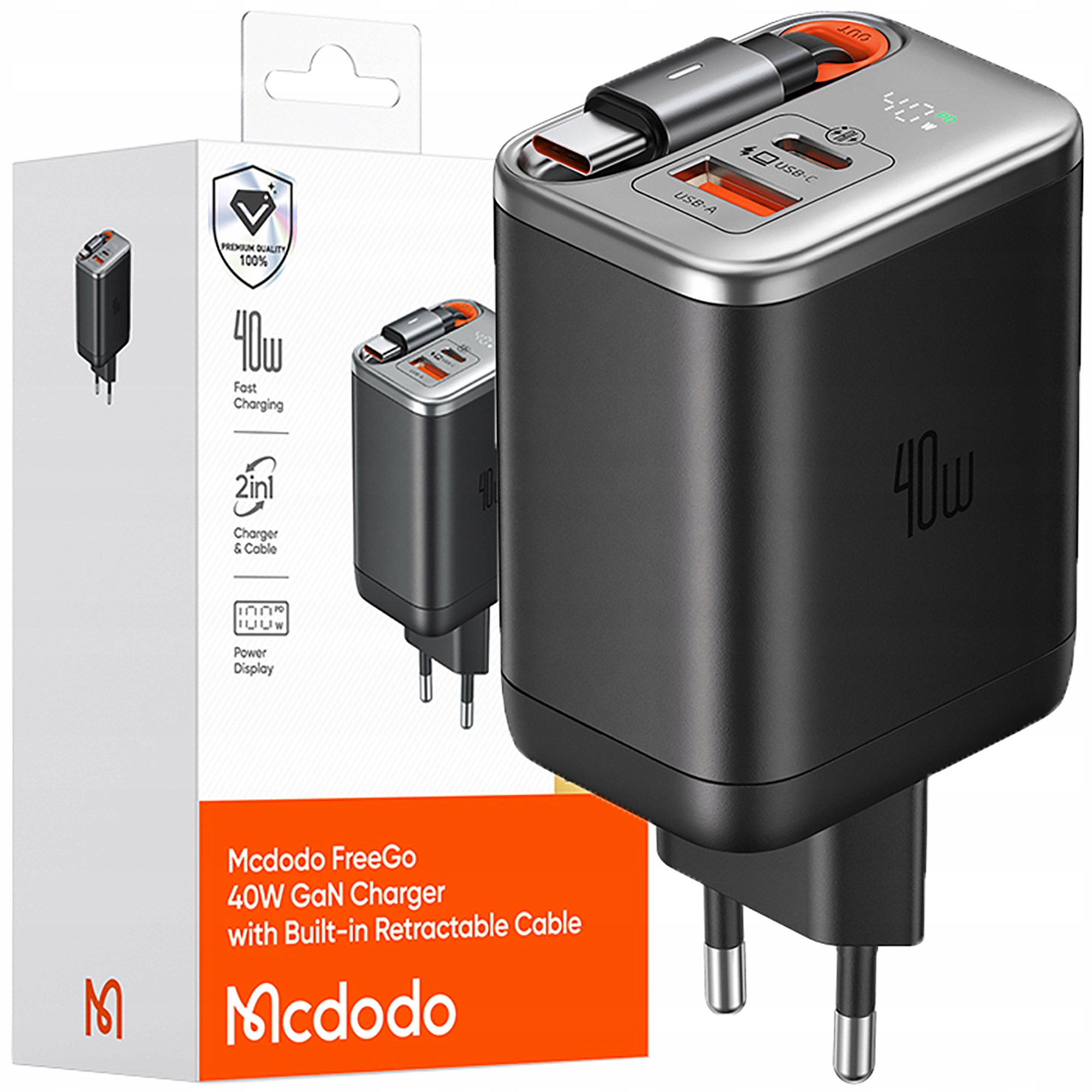Mcdodo Rychlá Síťová Nabíječka Napájecí Adaptér 3X Usb-c Pd Usb Gan 40W Kabel 1 M