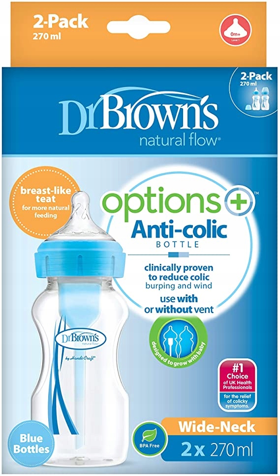Dwupak Dr Brown's Butelka Antykolkowa Options+ 270ML Niebieskie