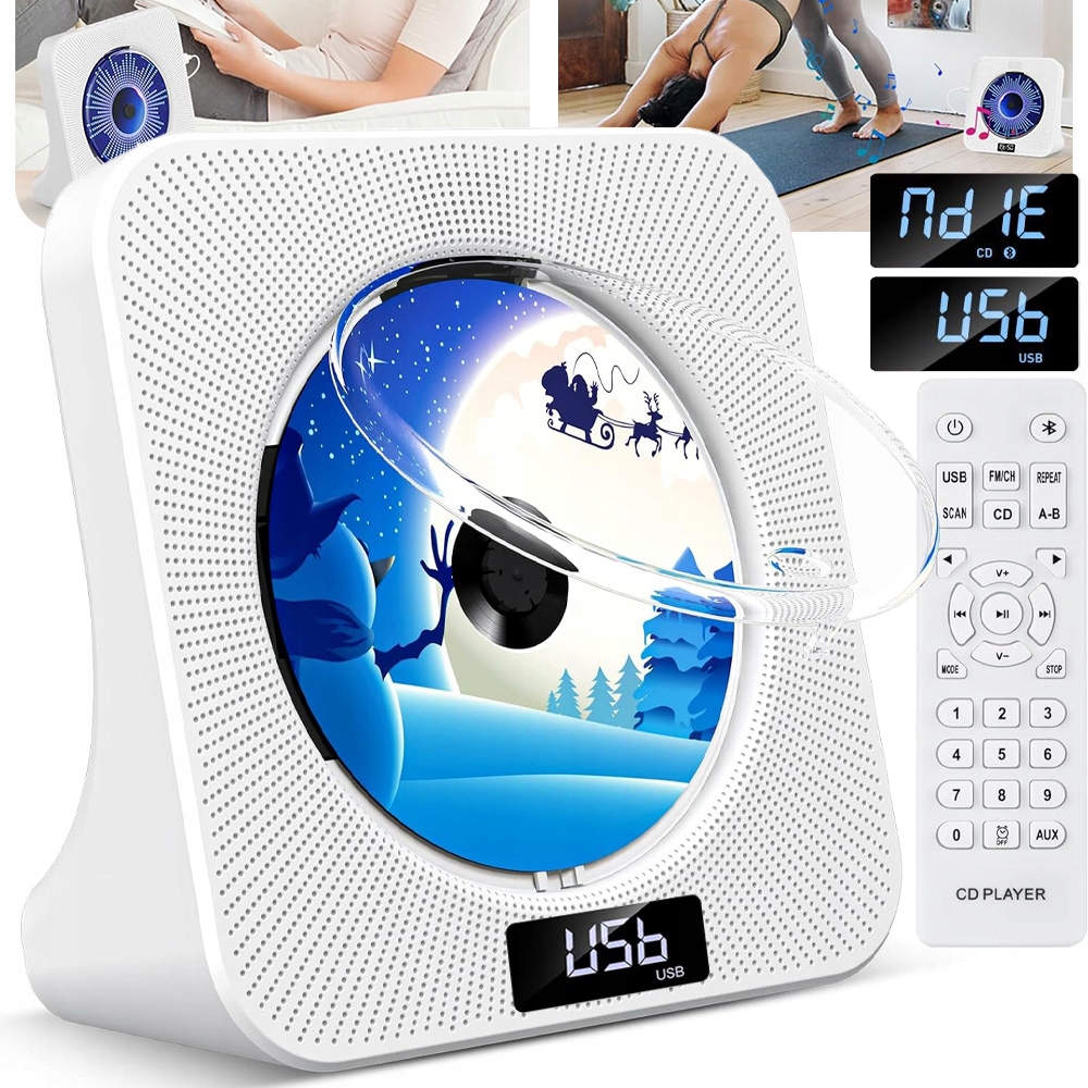 Przenośny Odtwarzacz CD Podwójne Głośniki Hifi Bluetooth Radio Fm Pilot