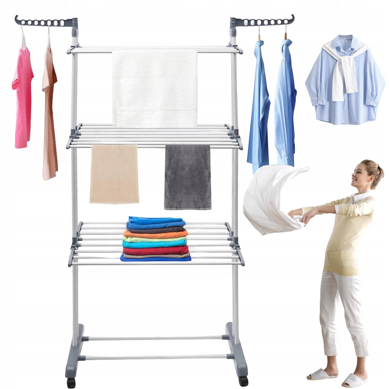 Levně Praktická Sušák Na Balkon A Terasu 3 Úrovně S Pohyblivými Lištami