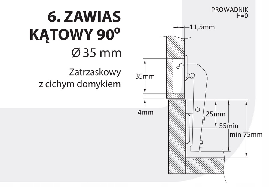 ZAWIAS 90 stopni CICHY DOMYK + PROWADNIK JAKOŚĆ Liczba sztuk w ofercie 1 szt.