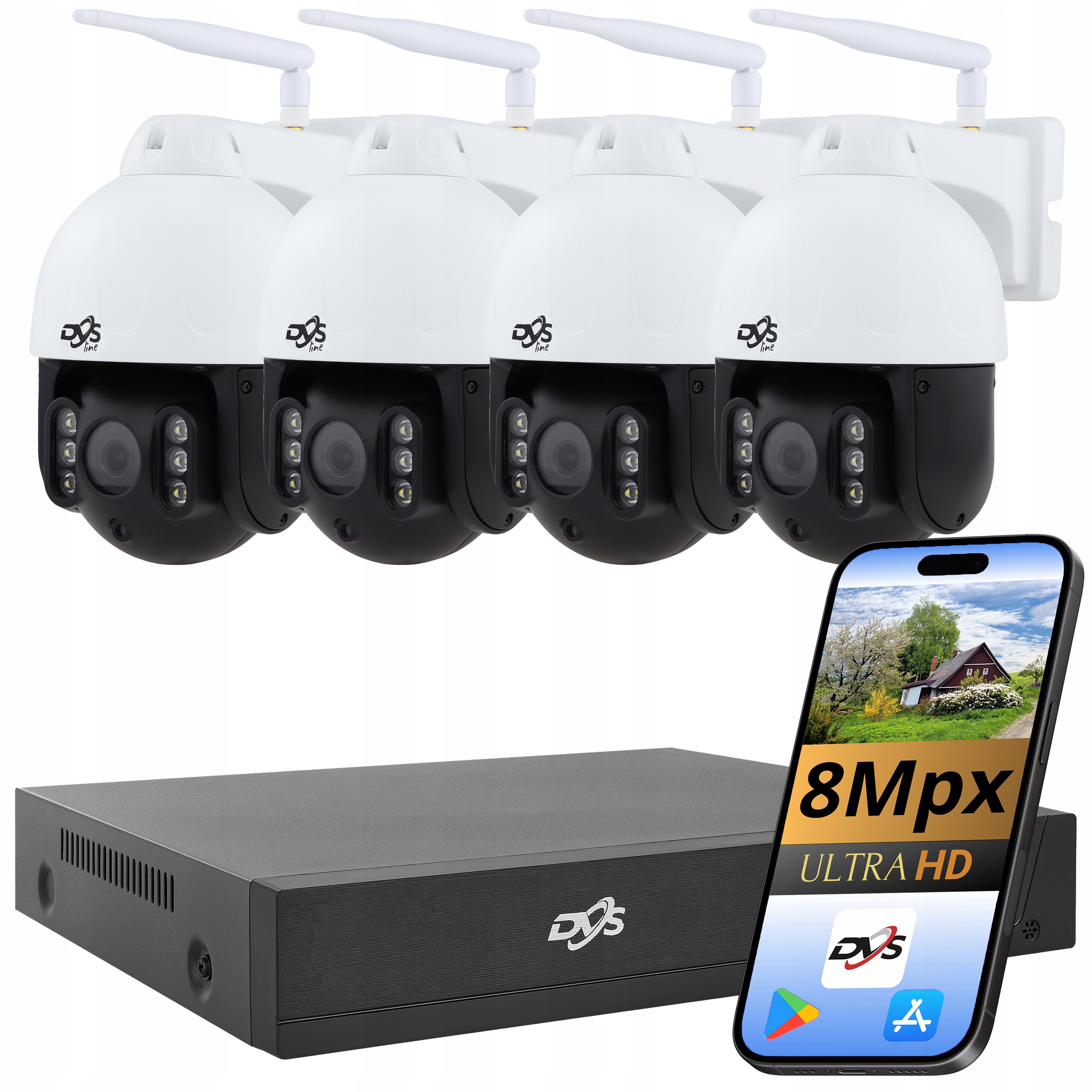 Sada Kamer Wifi 4K 8Mpx 4 Kamery Otočné Bezdrátové Monitorování Dvs