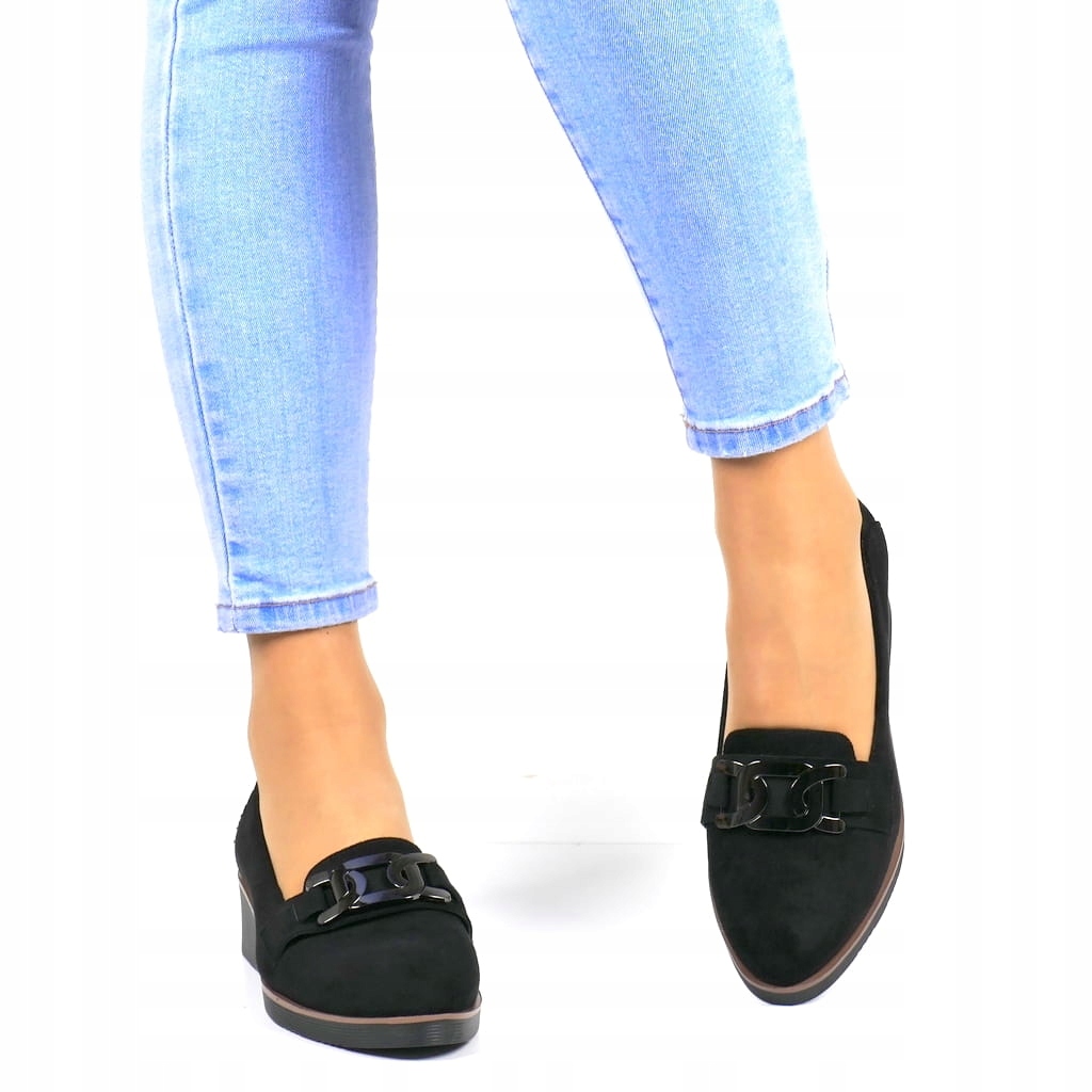 Semišové Polobotky Mokasíny Na Podpatku, Černé Boty, Pohodlné, Lehké, Módní