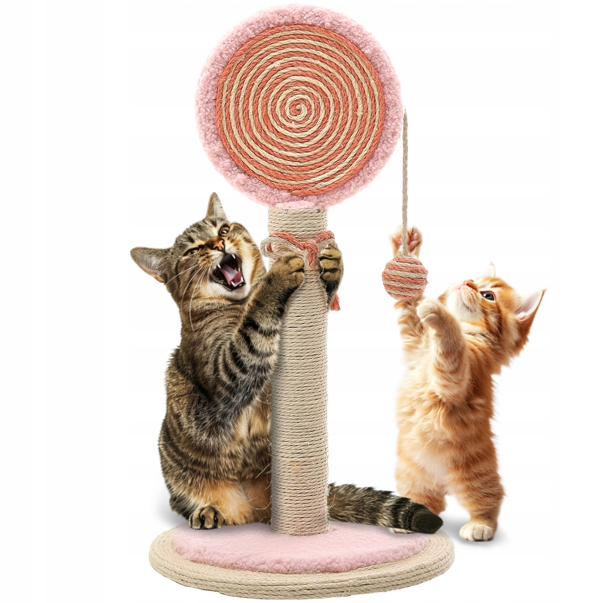 Levně Lízátko Roztomilý sisalový škrabák pro kočky s růžovým míčkem