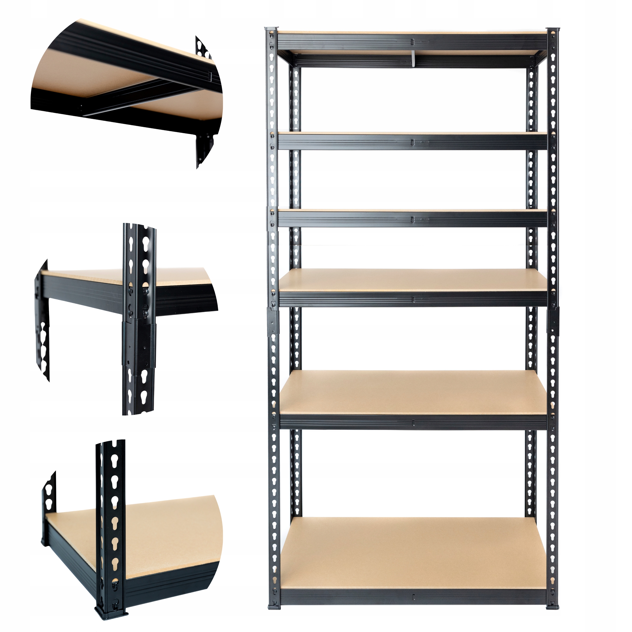 Pevný čierny kovový regál do garážovej pivnice loft 225x90x40 6x280 kg Kvalita