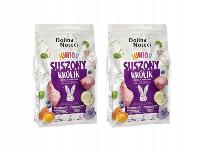 Karma dla psa suszona Dolina Noteci Premium Junior z królika 2 x 4 kg