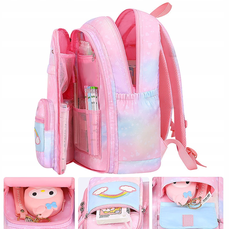 PLECAK SZKOLNY TORNISTER WIELOKOMOROWY DLA DZIEWCZYNKI KLASKA 1-3 TĘCZOWY Marka inna