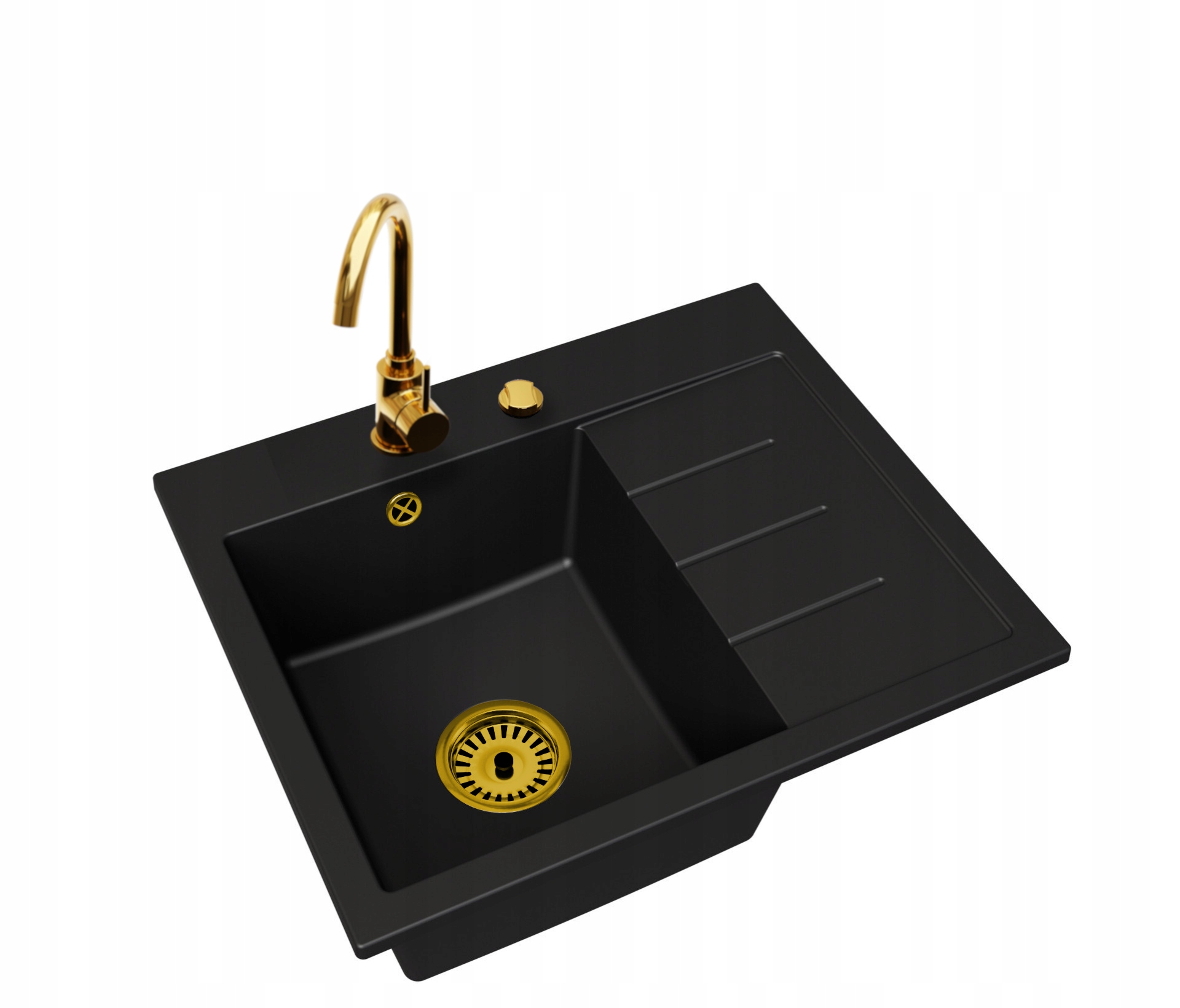 Kuchyňský dřez Velký Exclusive 60 Pravý sifon Zlatá baterie