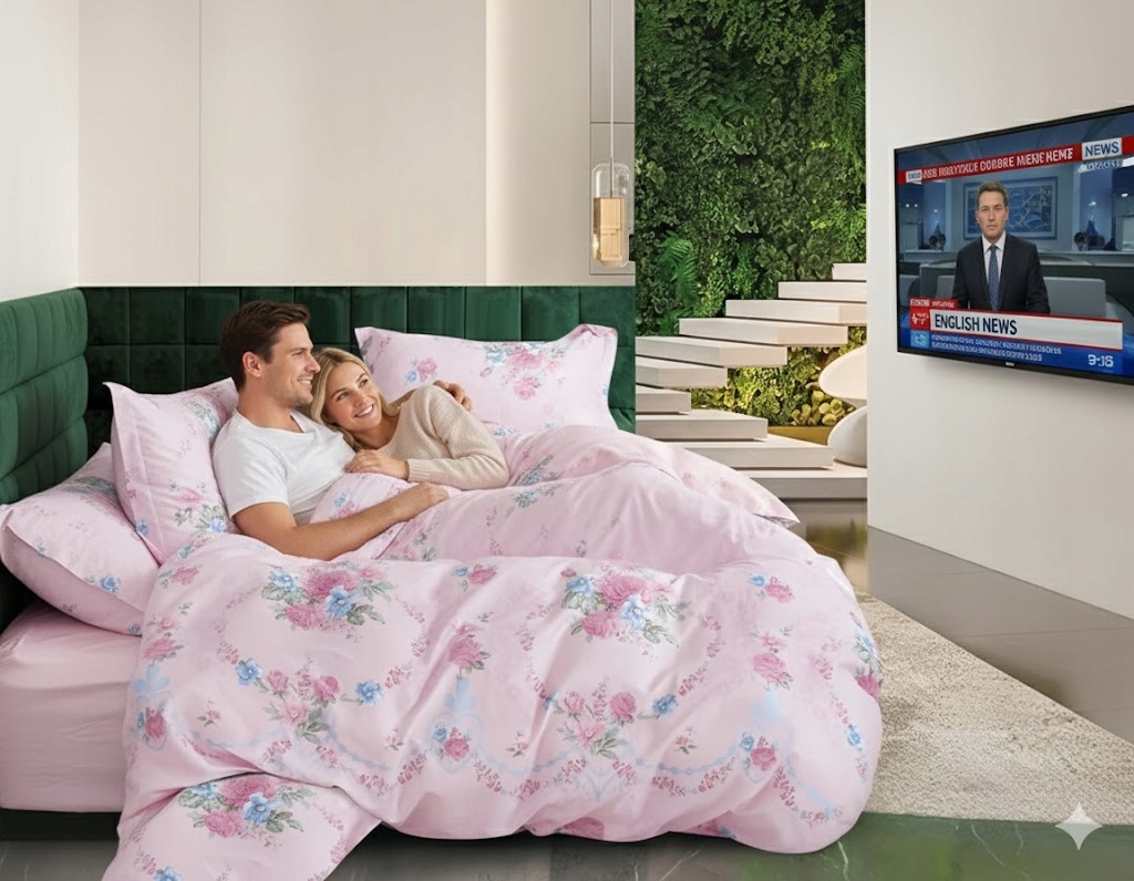 3dílná sada povlečení na peřinu s velkým růžovým květem, 100% bavlna, 220×200 cm