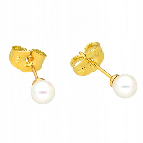 KOLCZYKI ZŁOTE PERŁY SZTYFT STAL CHIRURGICZNA 18K