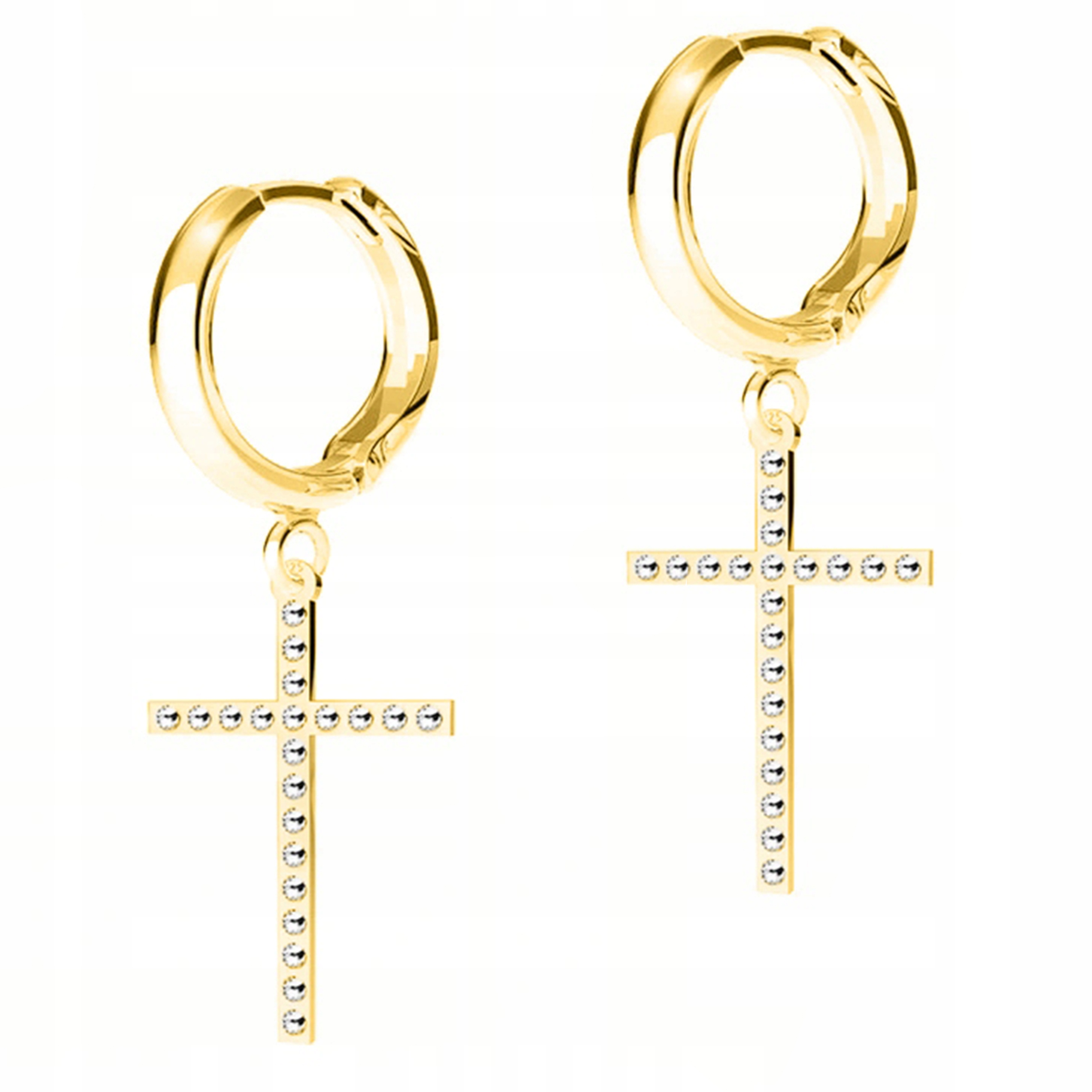 Zlaté Náušnice Křížek Cross Křížky se Zirkony Stříbro 925
