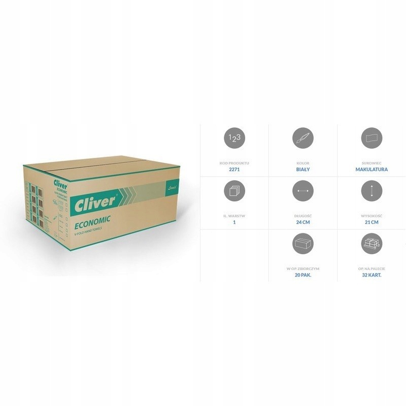 Levně Skládací ručníky Cliver Economic V-Fold 1w recyklovaný bílý (20x200)