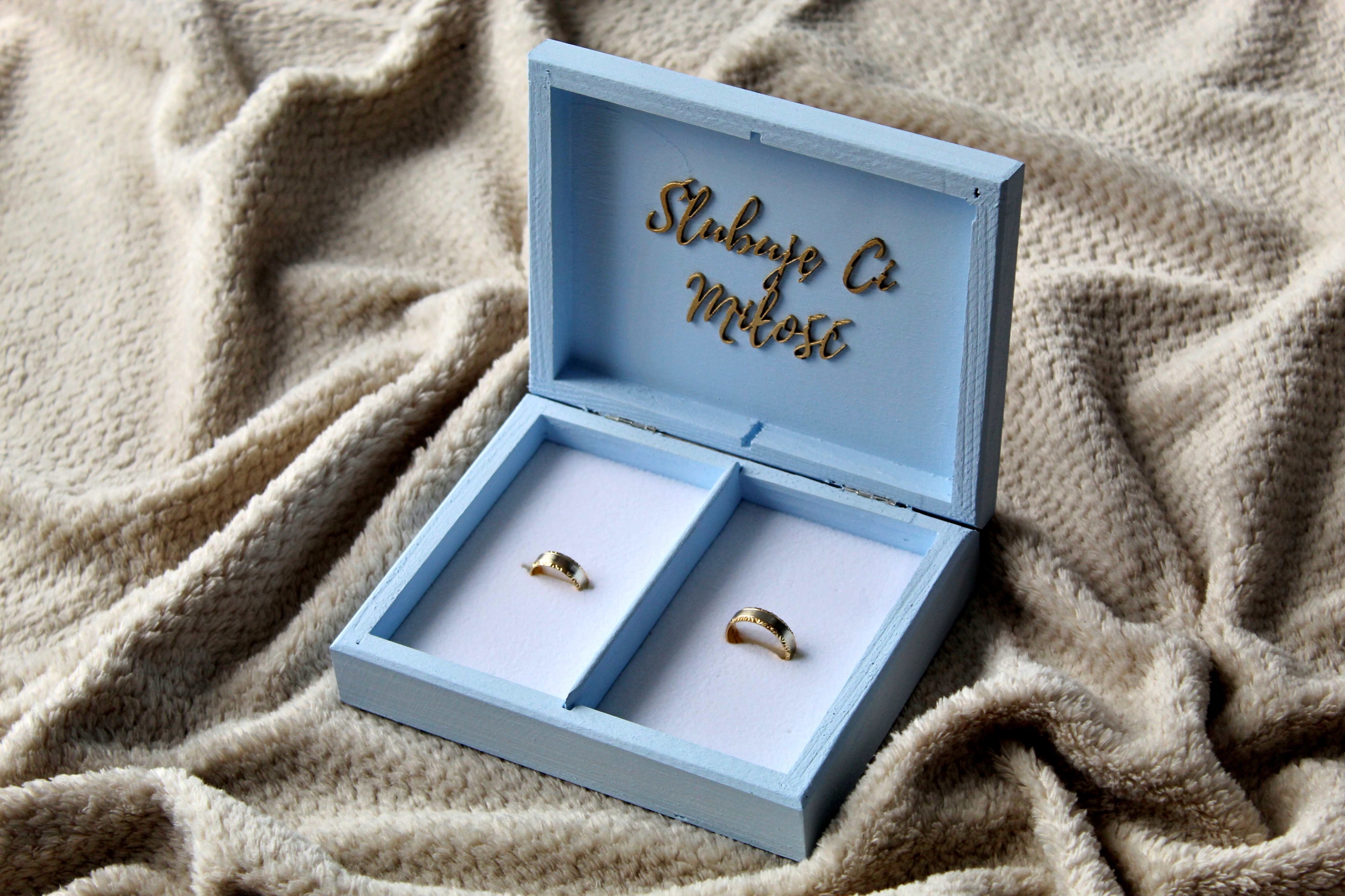 Komplet Pudełek Ślubnych Eleganckie Błękitno Złote Szerokość produktu 20 cm