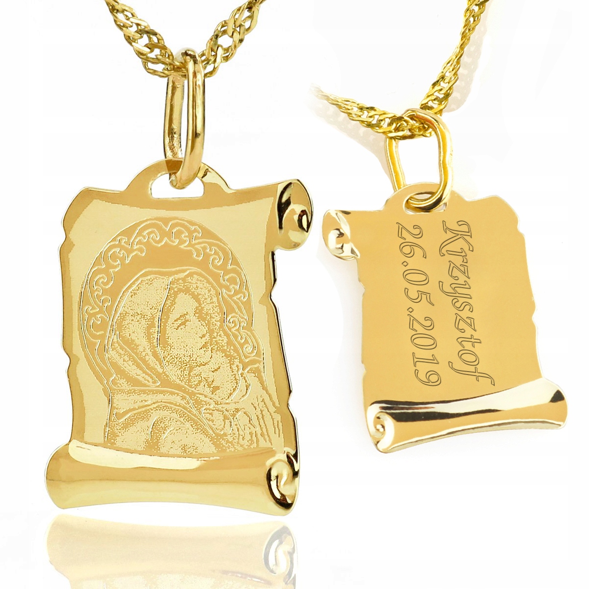 Złoty Medalik z Łańcuszkiem 585 Grawerem na Komunię Pamiątka Komunii Marka inna