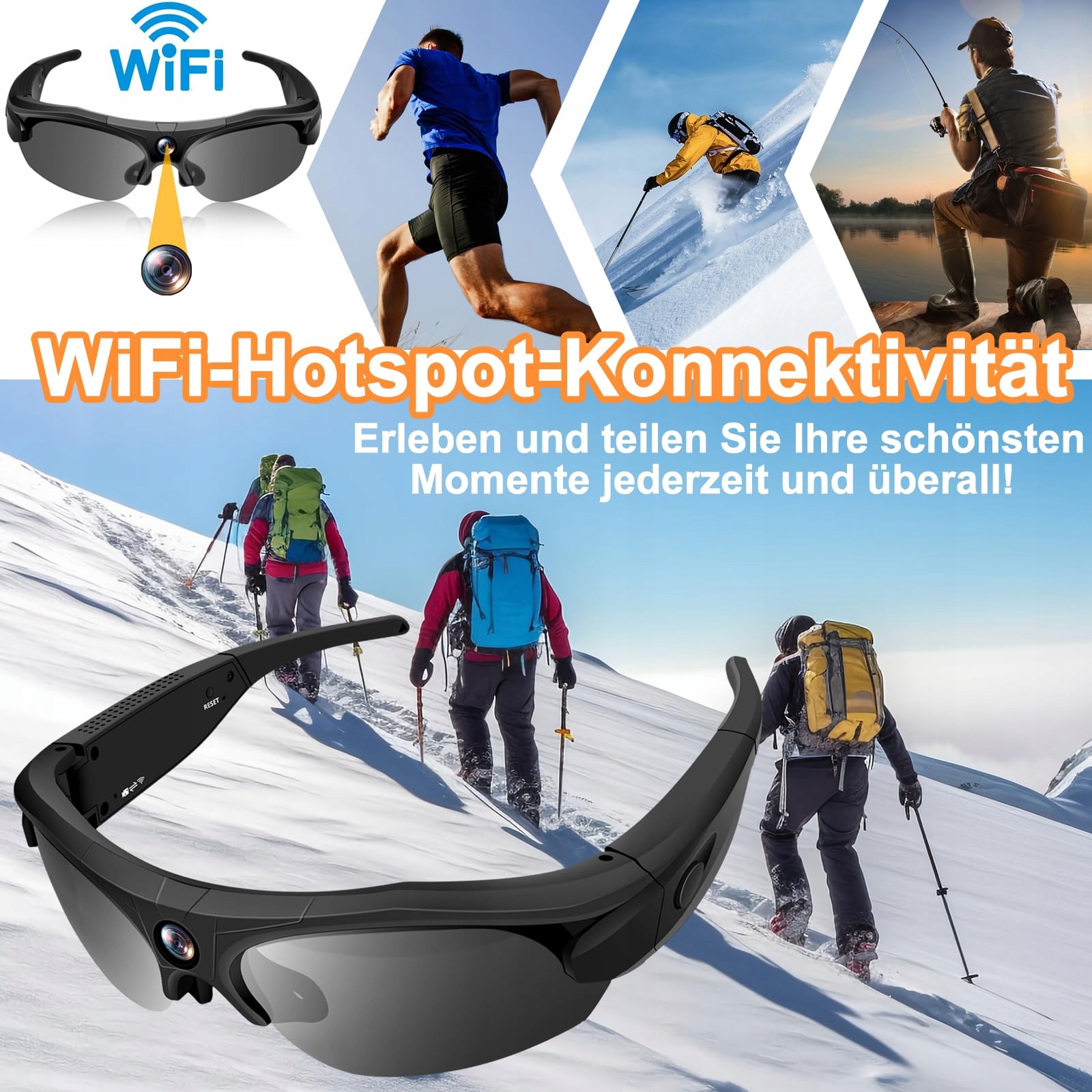 PUDET LUO Kamera Okulary WiFi 4K 120° Obiektyw Sportowa Kamera Akcja — miniatura 2