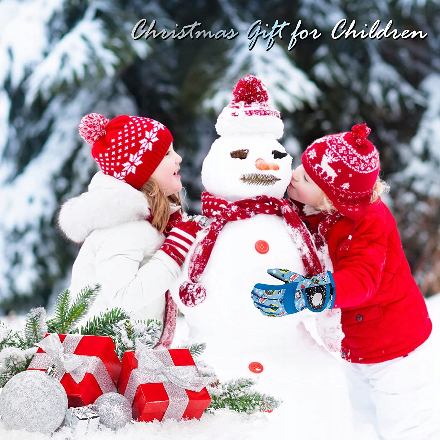 RĘKAWICZKI DZIECIĘCE NARCIARSKIE ZIMOWE NA ŚNIEG 4-7 LAT Kolor niebieski