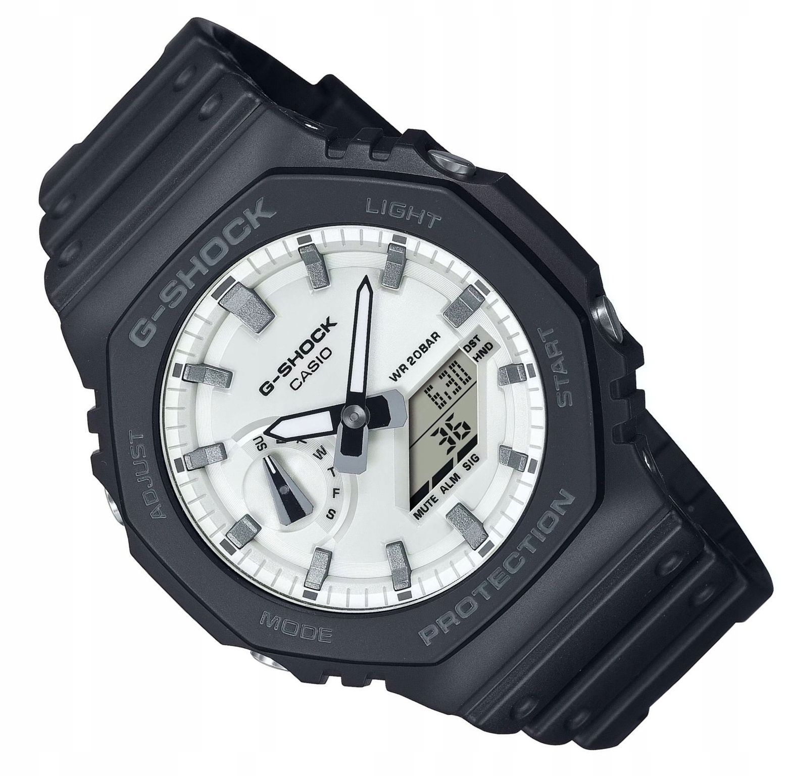 Černý Bílý Ciferník Odolný Hodinkám Casio G-shock GA-2100WD -1AE