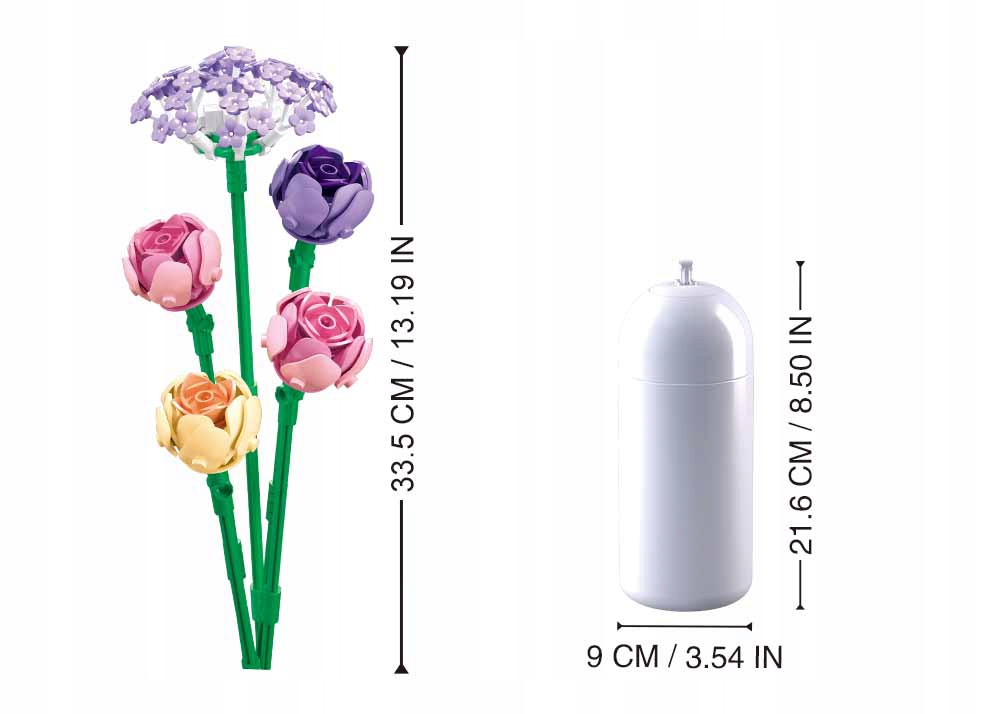 KWIATY NA DZIEŃ MATKI W WAZONIE KLOCKI SLUBAN PIWONIE 198 El. Seria Flowers