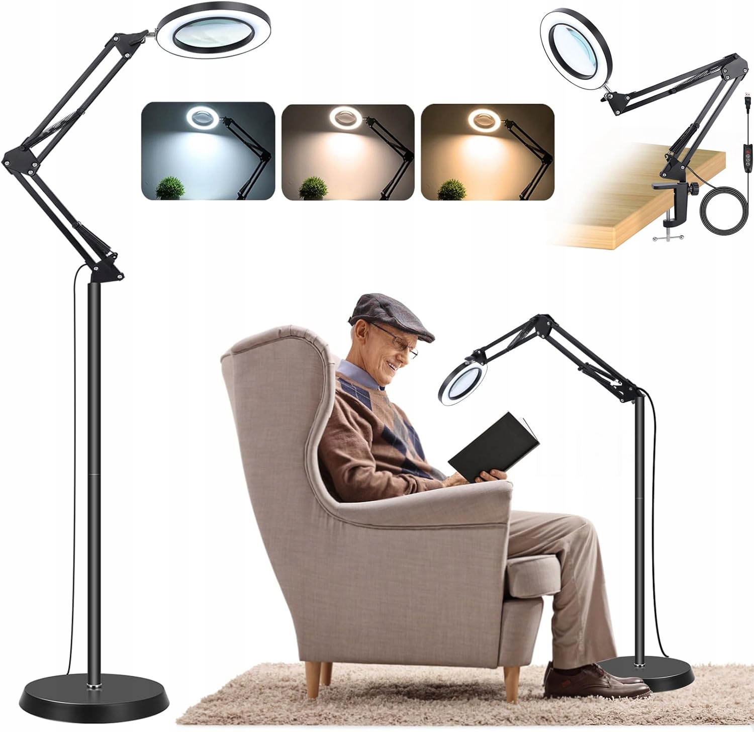 Regulovatelná Stojací Lampa S Lupou A Svorkou