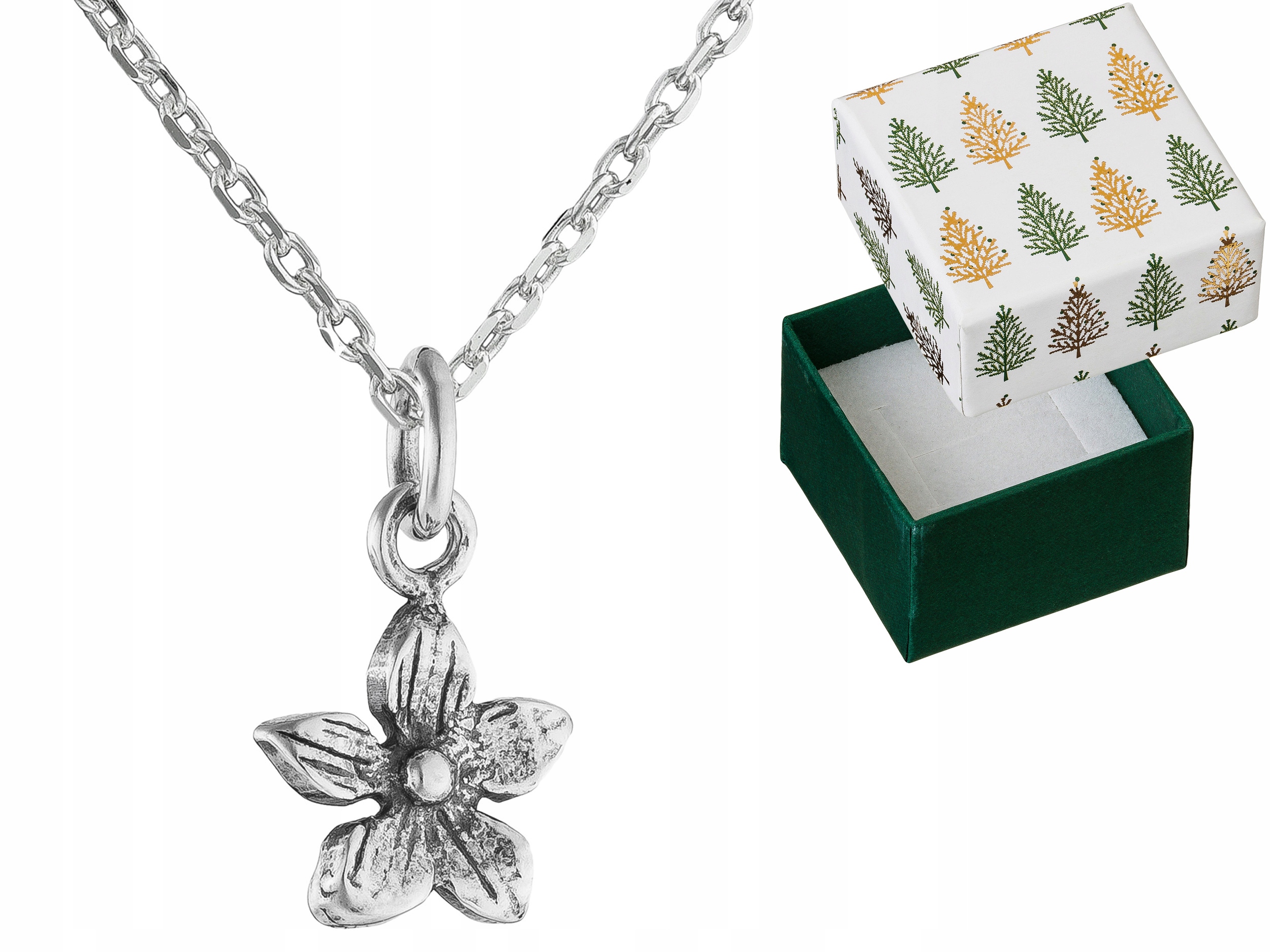 Drobný stříbrný náhrdelník Květinka ze stříbra Květina Oxidovaná Květina 32 cm