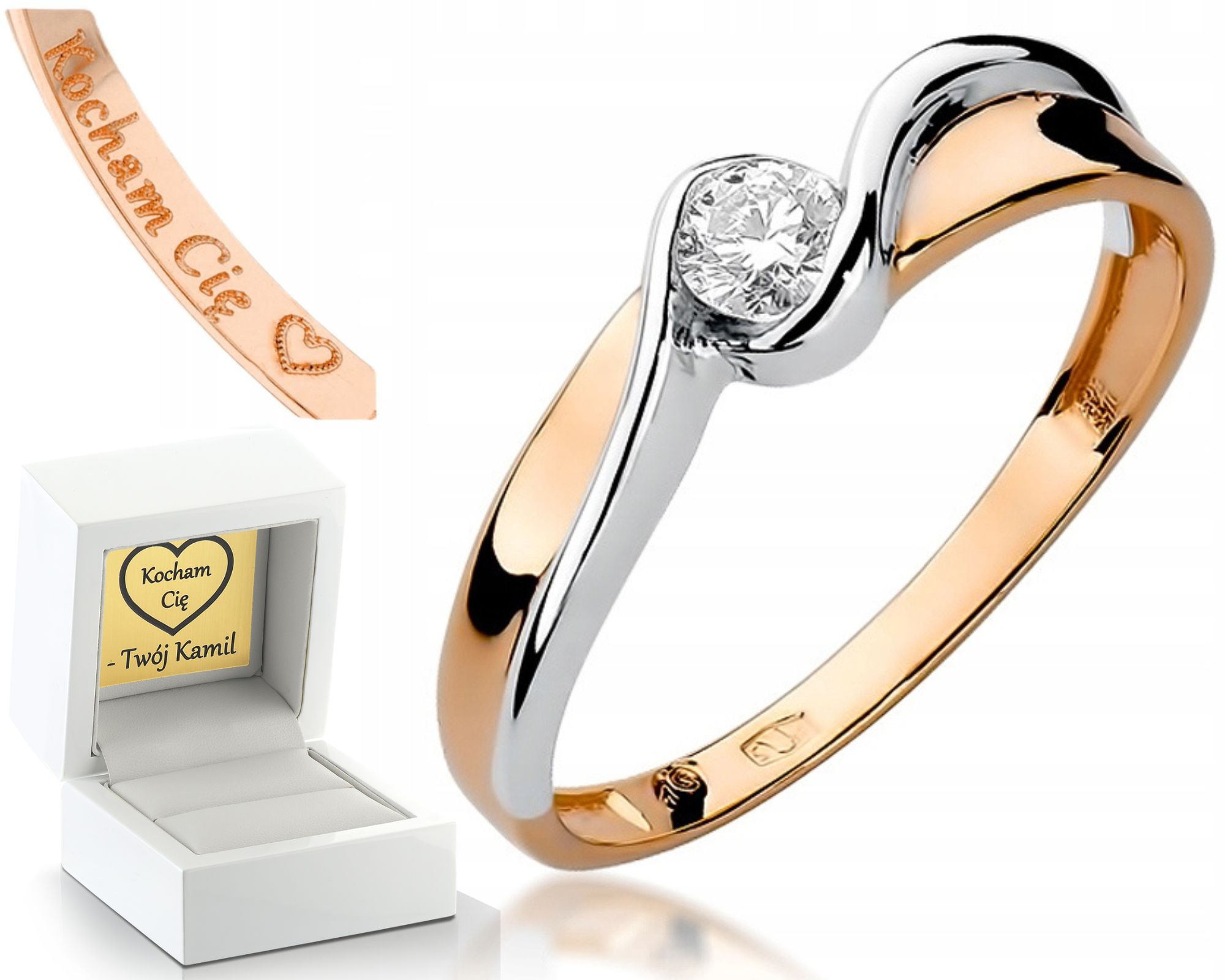 Růžové Zlato Prstýnek S Diamantem 0,15 Ct 585 Zásnubní Dárek