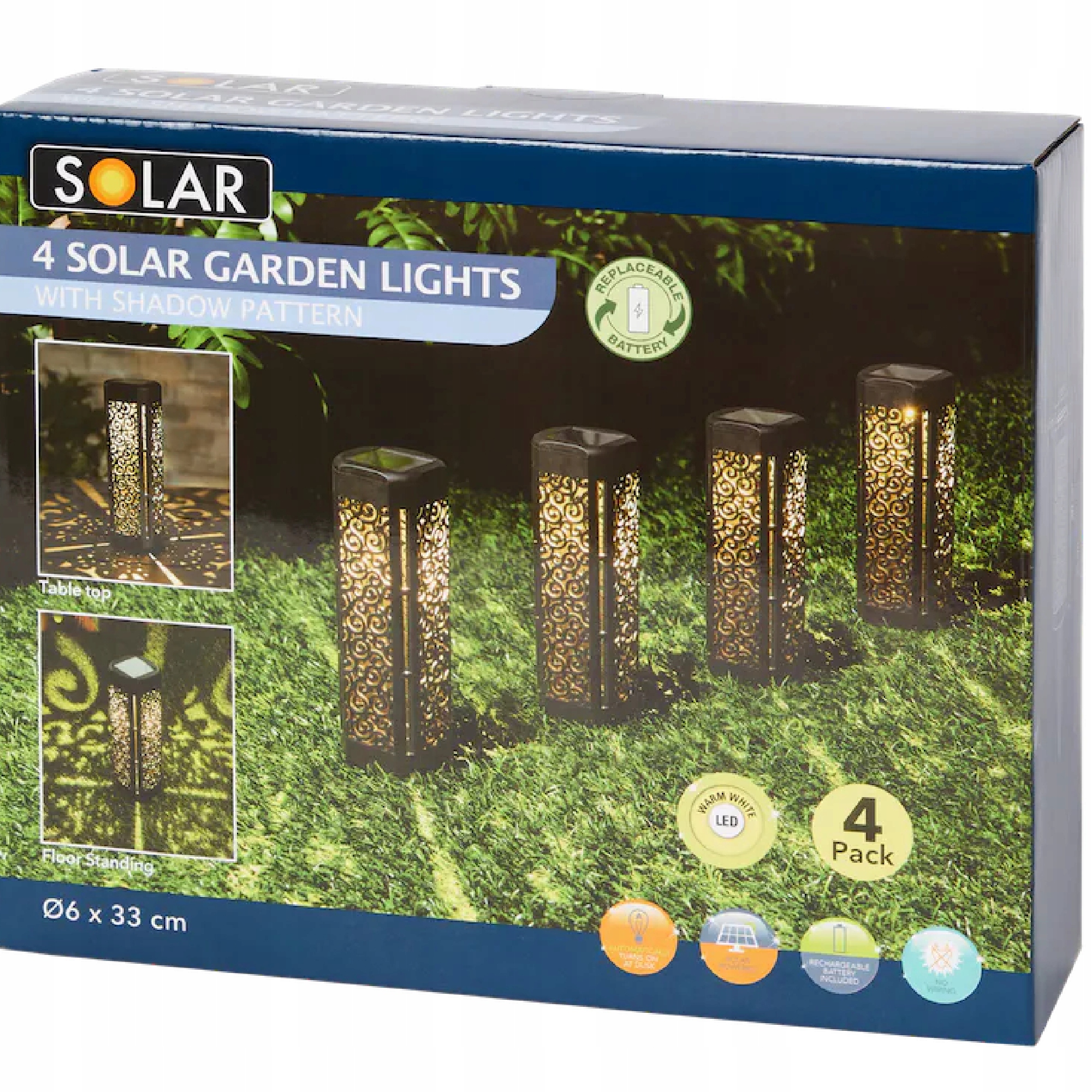 

4x Lampa solarna 2w1 na stolik, wbijana Led ciepła