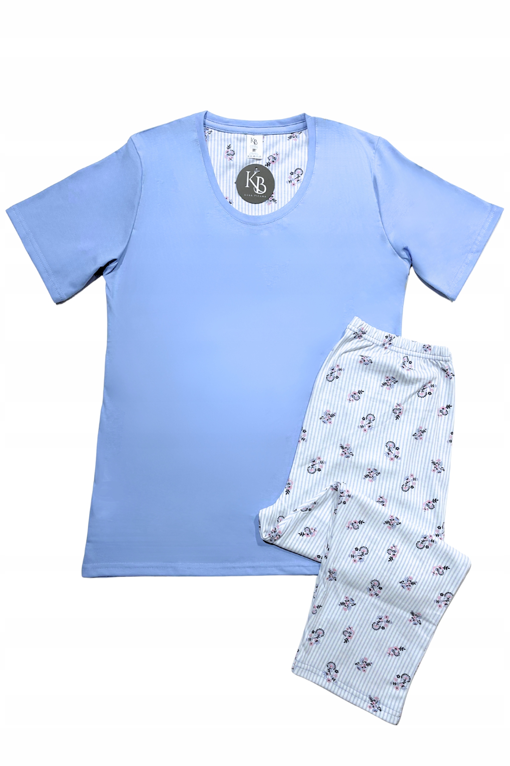 Dámské dvoudílné bavlněné pyžamo 3/4 kalhoty, modré, velikost M