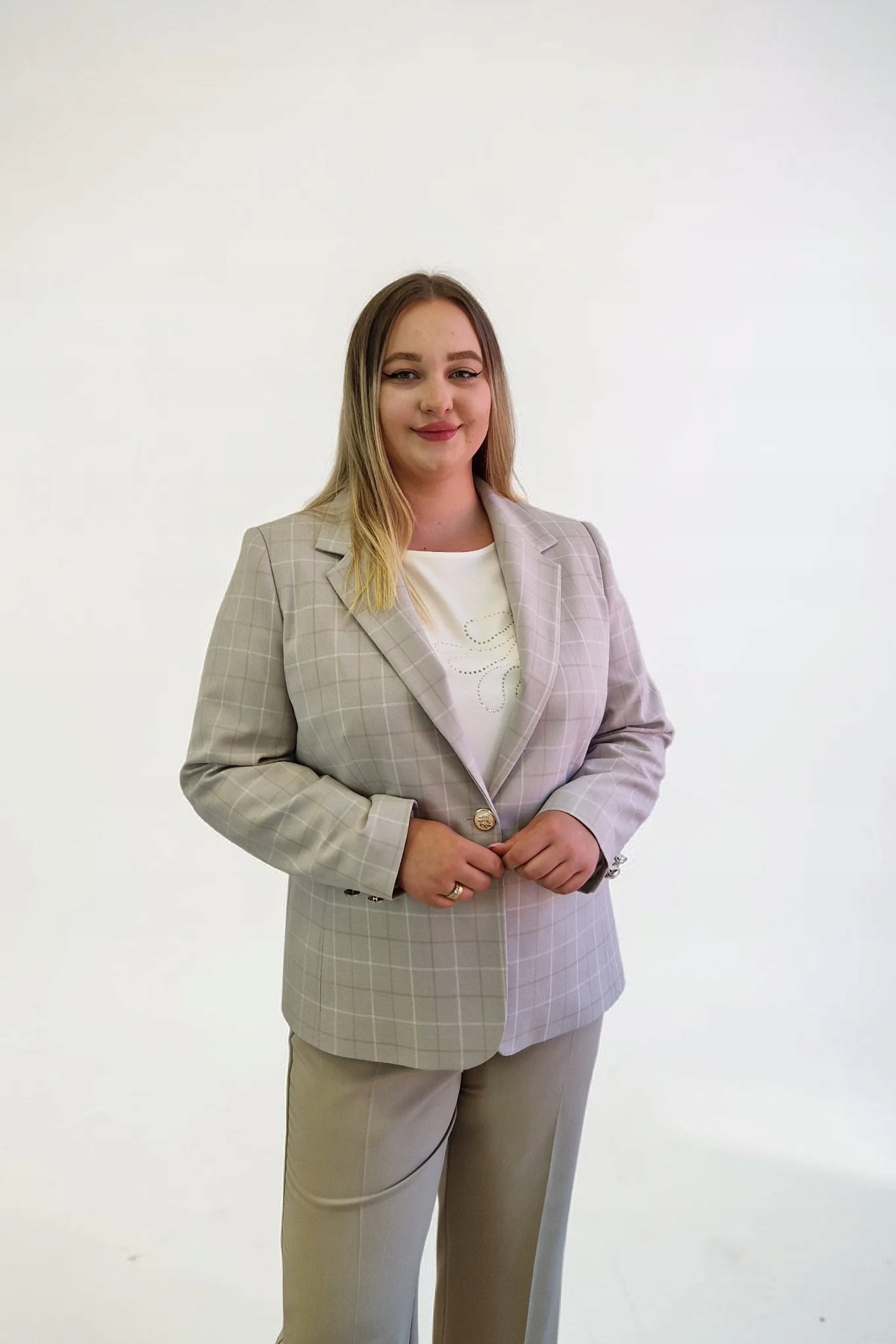 Elegantní Sako s kostkovanou béžovou barvou 50