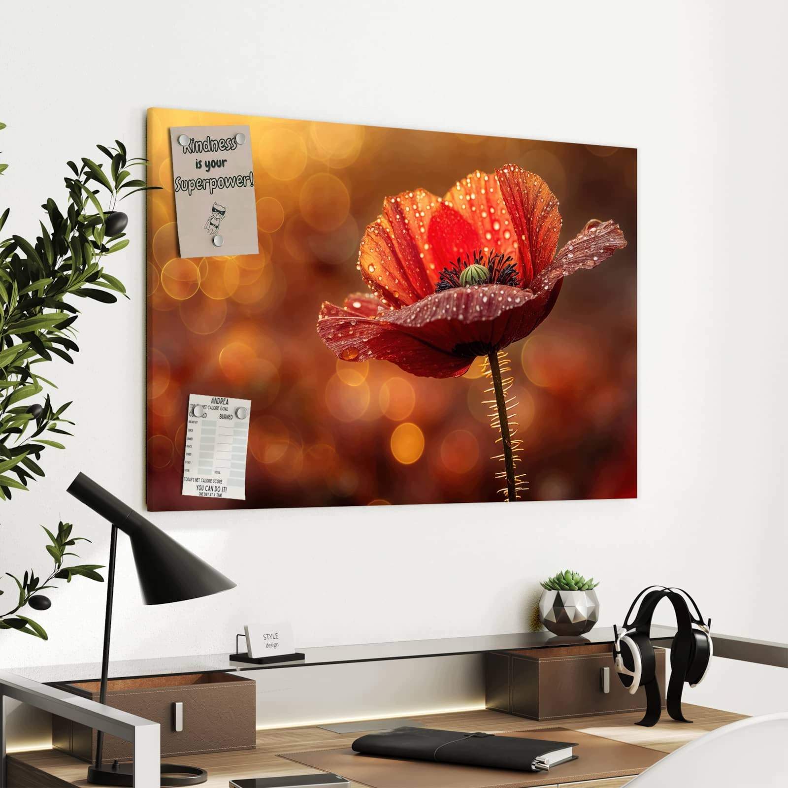 Magnetická tabule Kvetoucí Mák 90 × 60 cm