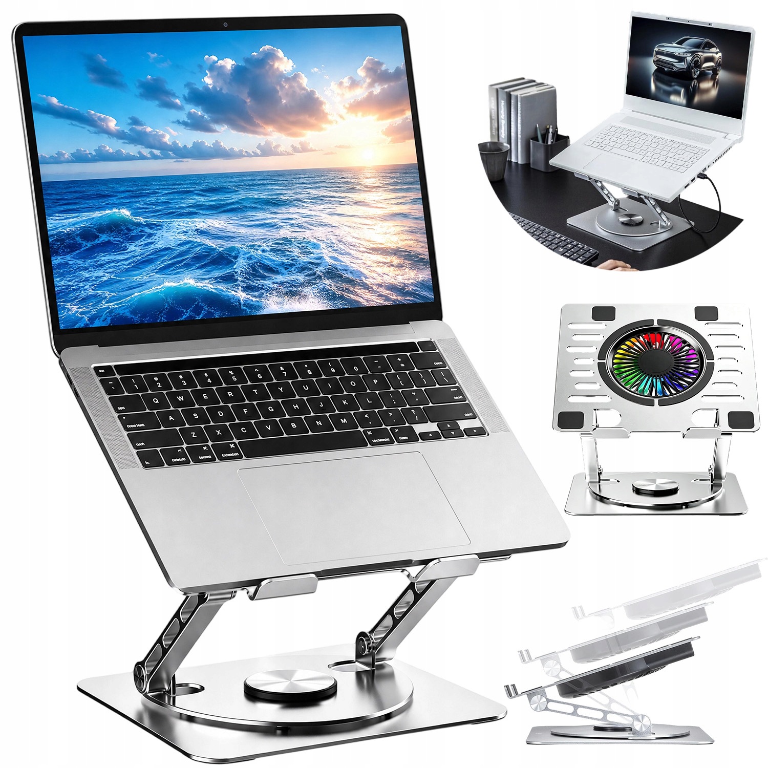 Podstavec Pod Notebook Rgb, Nastavitelný, 360° Chladicí, Stolek Pod Notebook