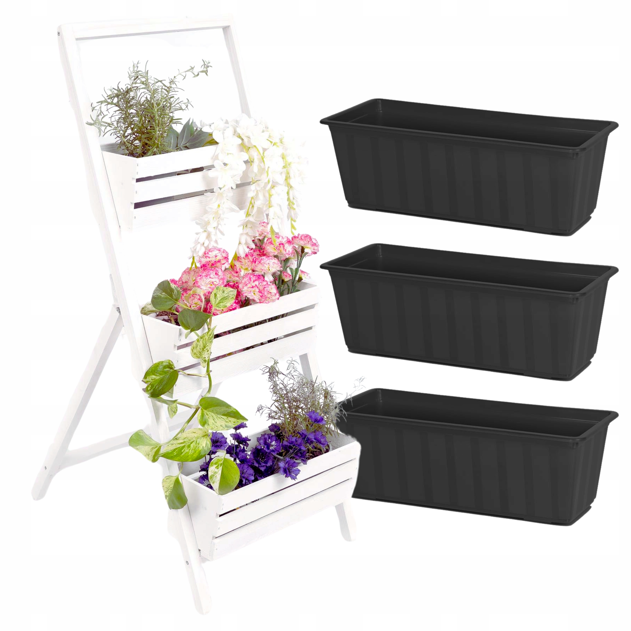 Stojan Na Kvety Kaskádový Biely Drevený Viacúrovňový Stojan Na Kvety