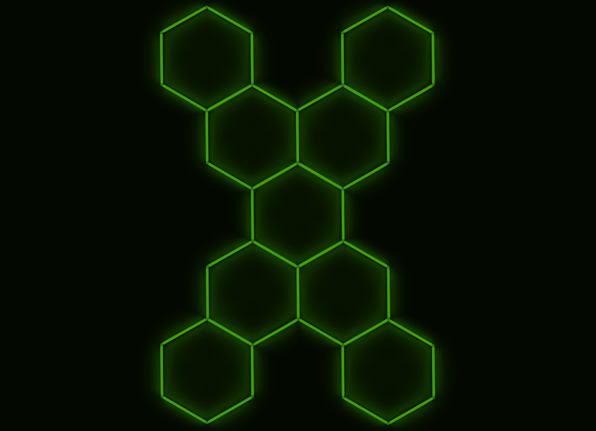 Escape6 Kompletné Led hexagónové svietidlo zelené, 9 elementov 246x386cm, X