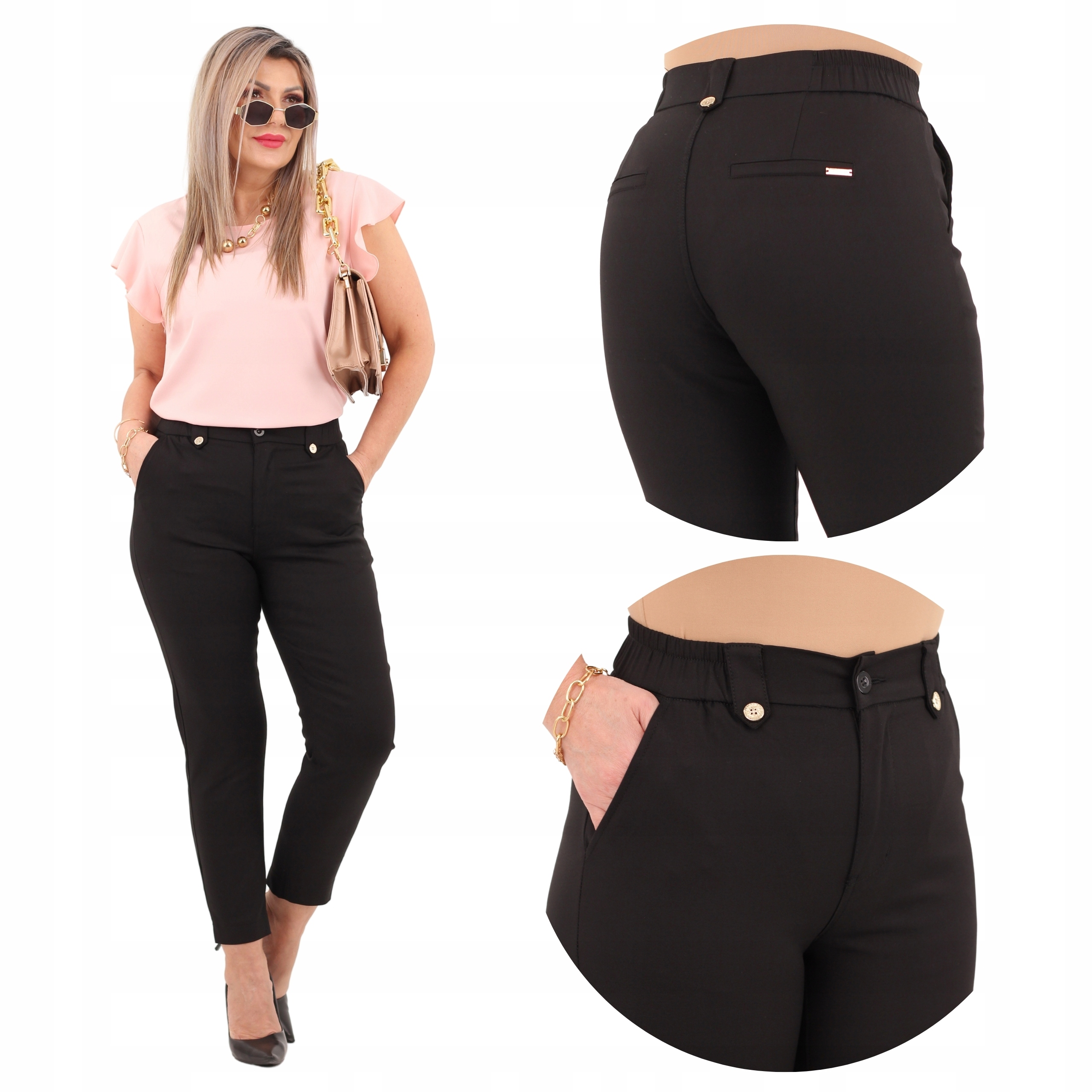 Spodnie Damskie Cygaretki Bawełniane Na Gumce Duże Rozmiary