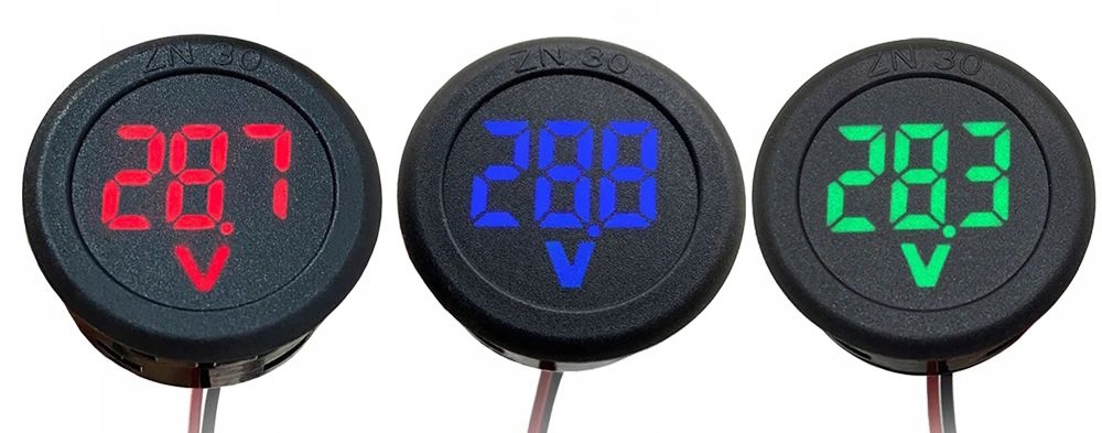 Woltomierz miernik napięcia 5V - 100V okrągły CZERWONY Model WOLTOMIERZ DC 5-100V PANELOWY MIX KOLORÓW