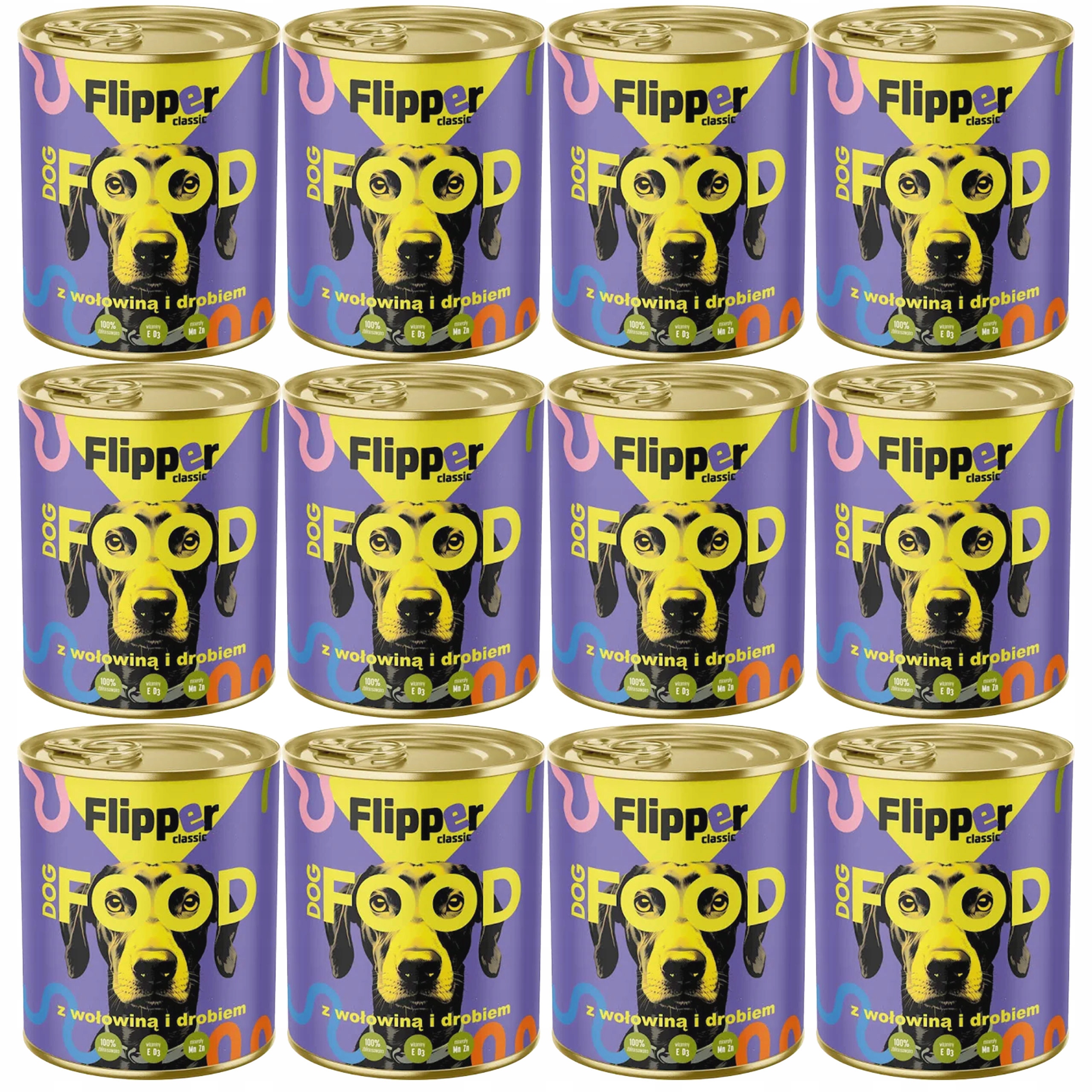 Levně Flipper Vlhké krmivo pro psy Dolina Noteci Hovězí drůbež 12 x 800 g