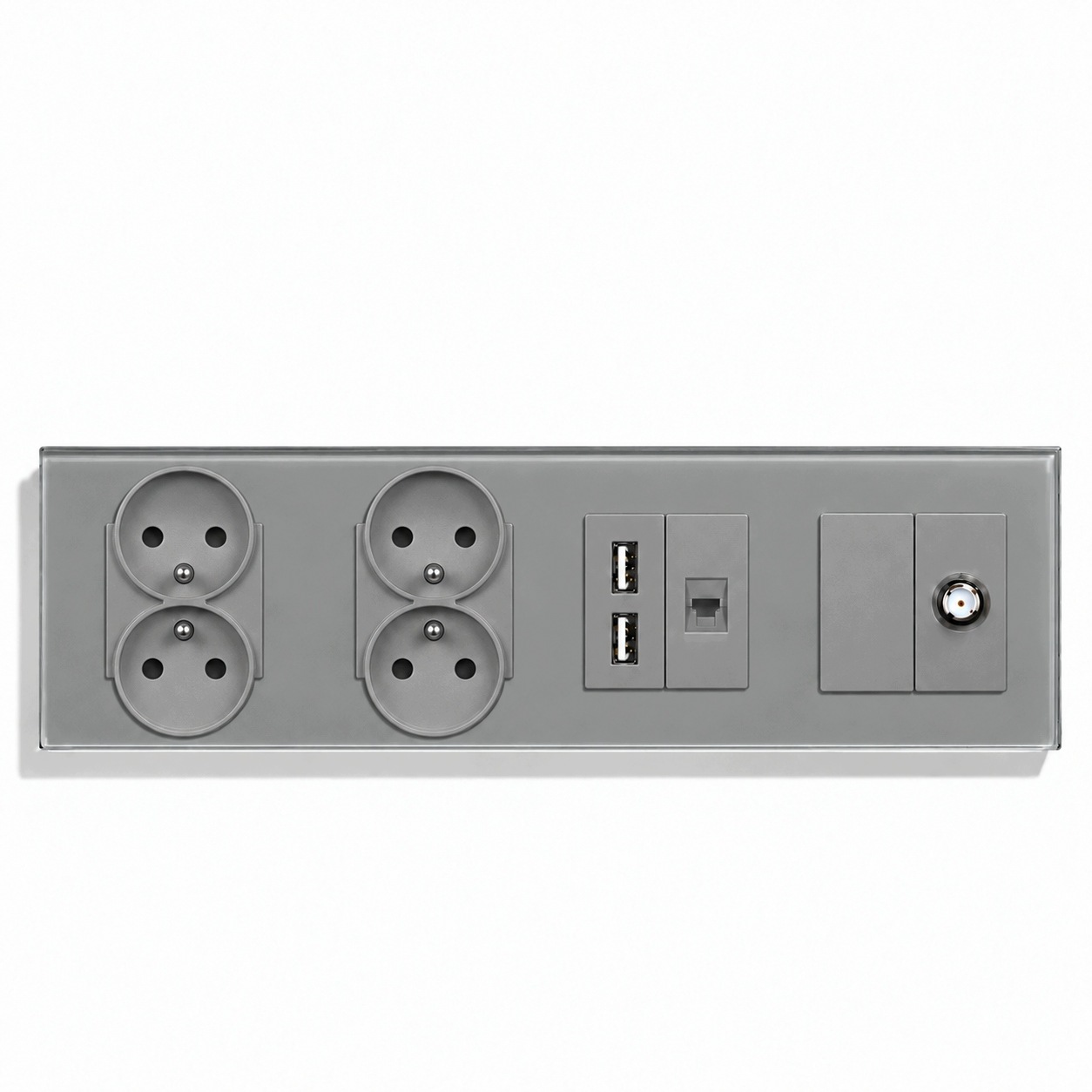 Elektrická Zásuvka Dvojitá Skleněná Čtyřnásobná 2×USB A+a RJ45 Sat F