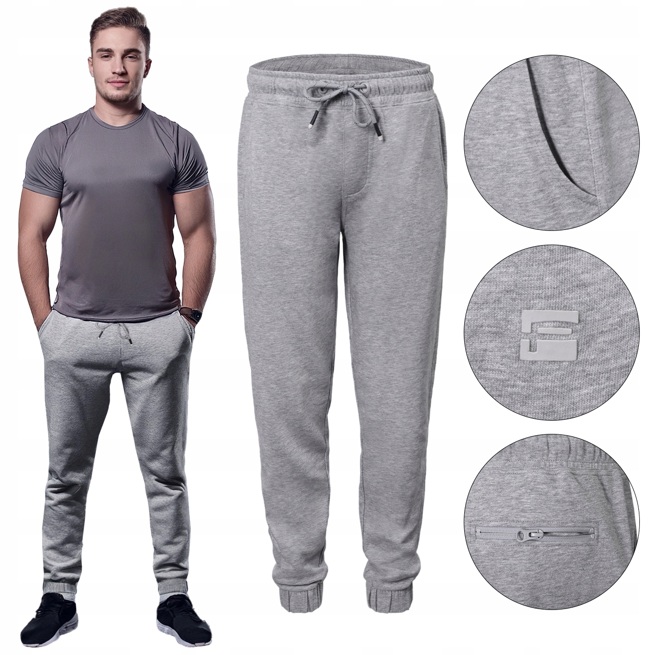 Pánské dlouhé sportovní Tepláky Martin šedé melanžové 3XL Pako Jeans
