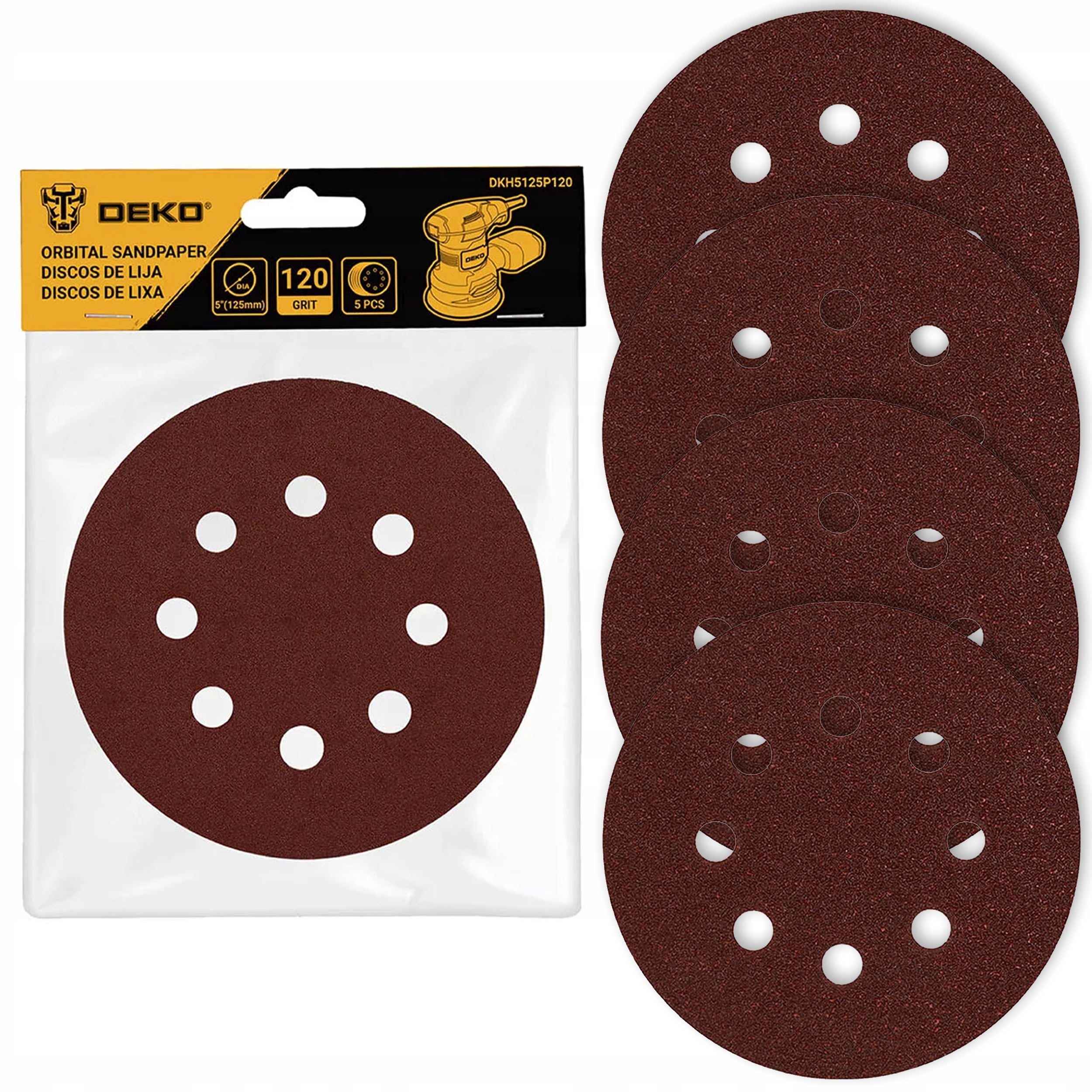Papier Ścierny Krążek Ścierny Do Szlifierki Deko Z Otworami P120 5 Szt.