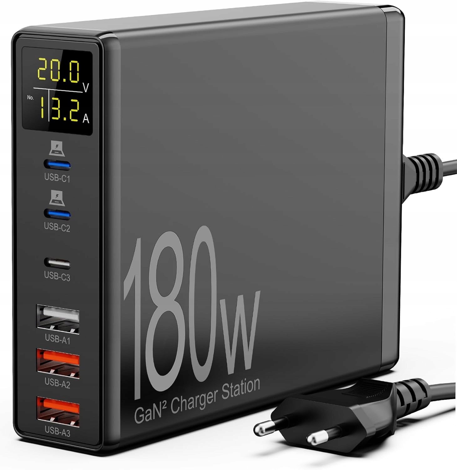 Ładowarka 180W 6 Portów Usb-c Usb-a Stacja Ładowania Gan LCD
