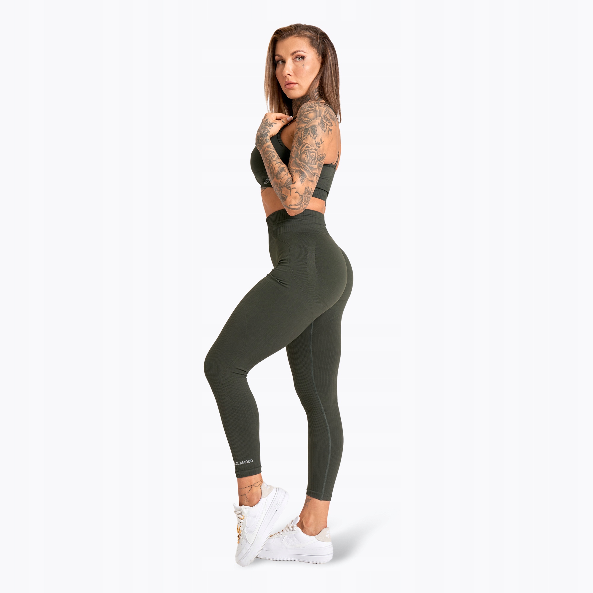 Legginsy treningowe damskie Gym Glamour Push Up 2.0 soldier green M Rozmiar M