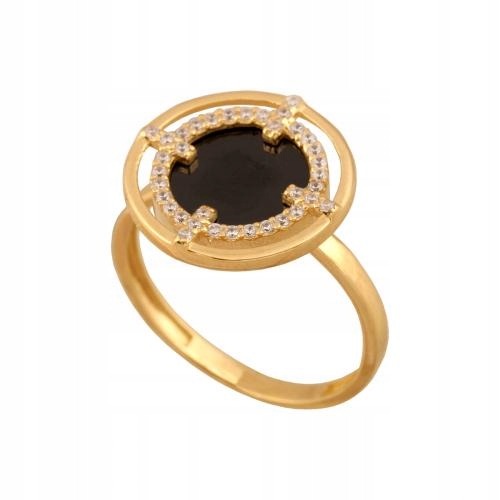 Prstýnek 585 s fantazijně orámovanou onyxovou hmotou a zirkony