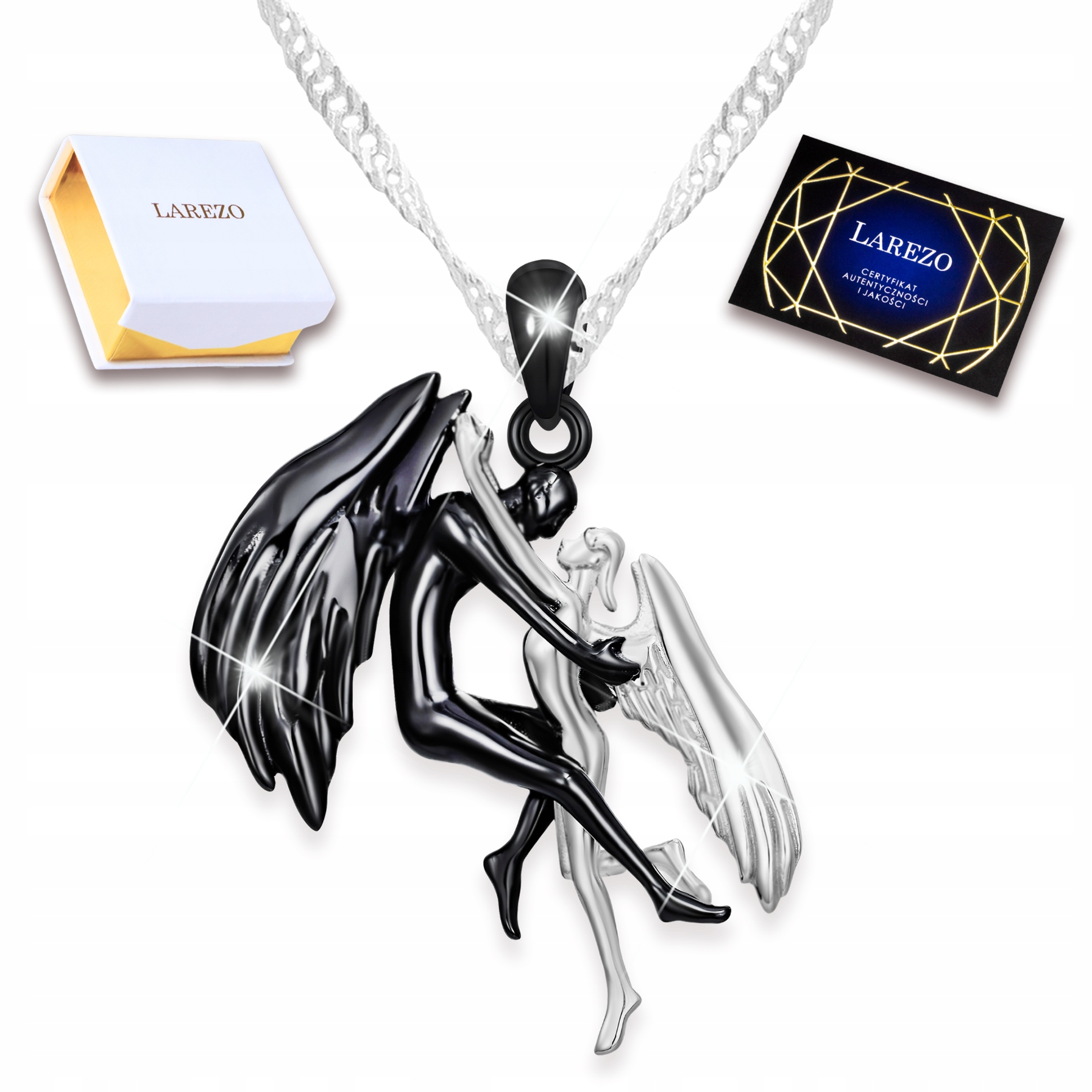 Stříbrný náhrdelník pro zamilované Černý Anděl Miluji Tě Love Stříbro 925