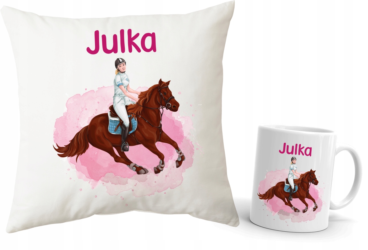 Poduszka + Kubek z koniem jeździectwo + dowolne IMIĘ