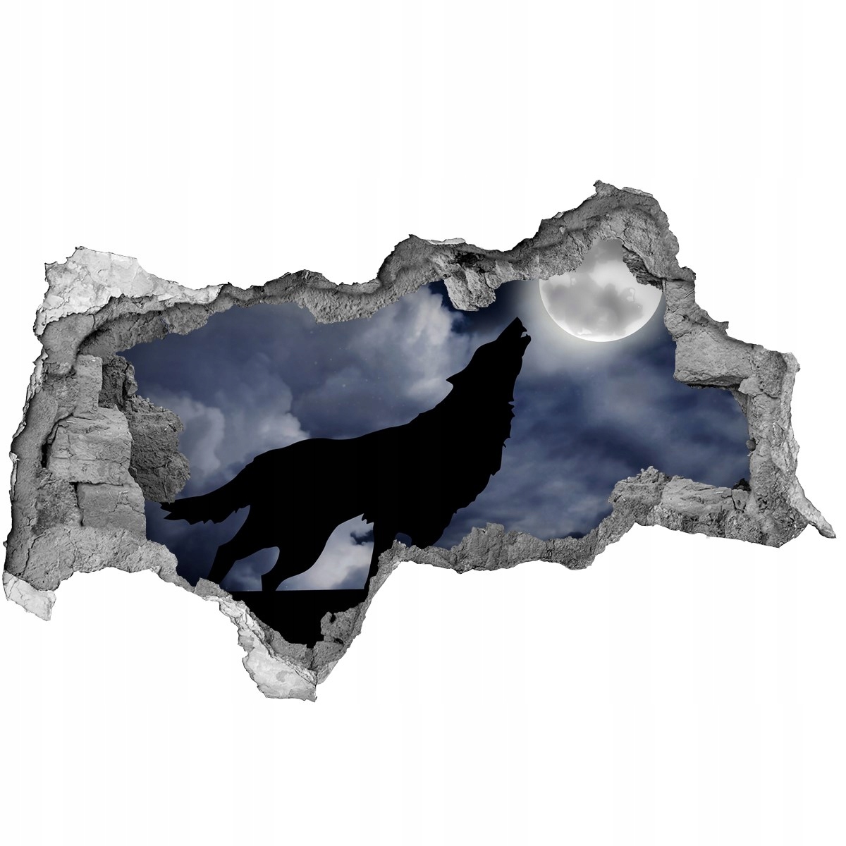 

Dziura 3d fototapeta na ścianę Wyjący wilk pełnia