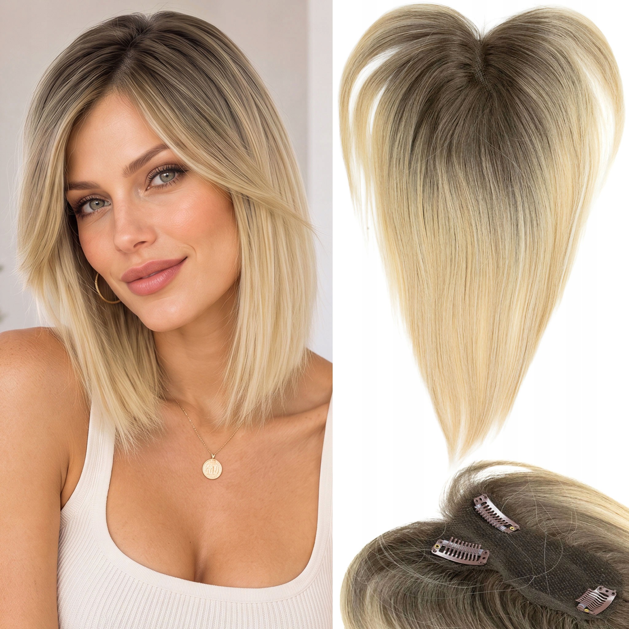 Topper mini Uzupełnienie Syntetyczne Clip-in blond z odrostem grzywka 35cm