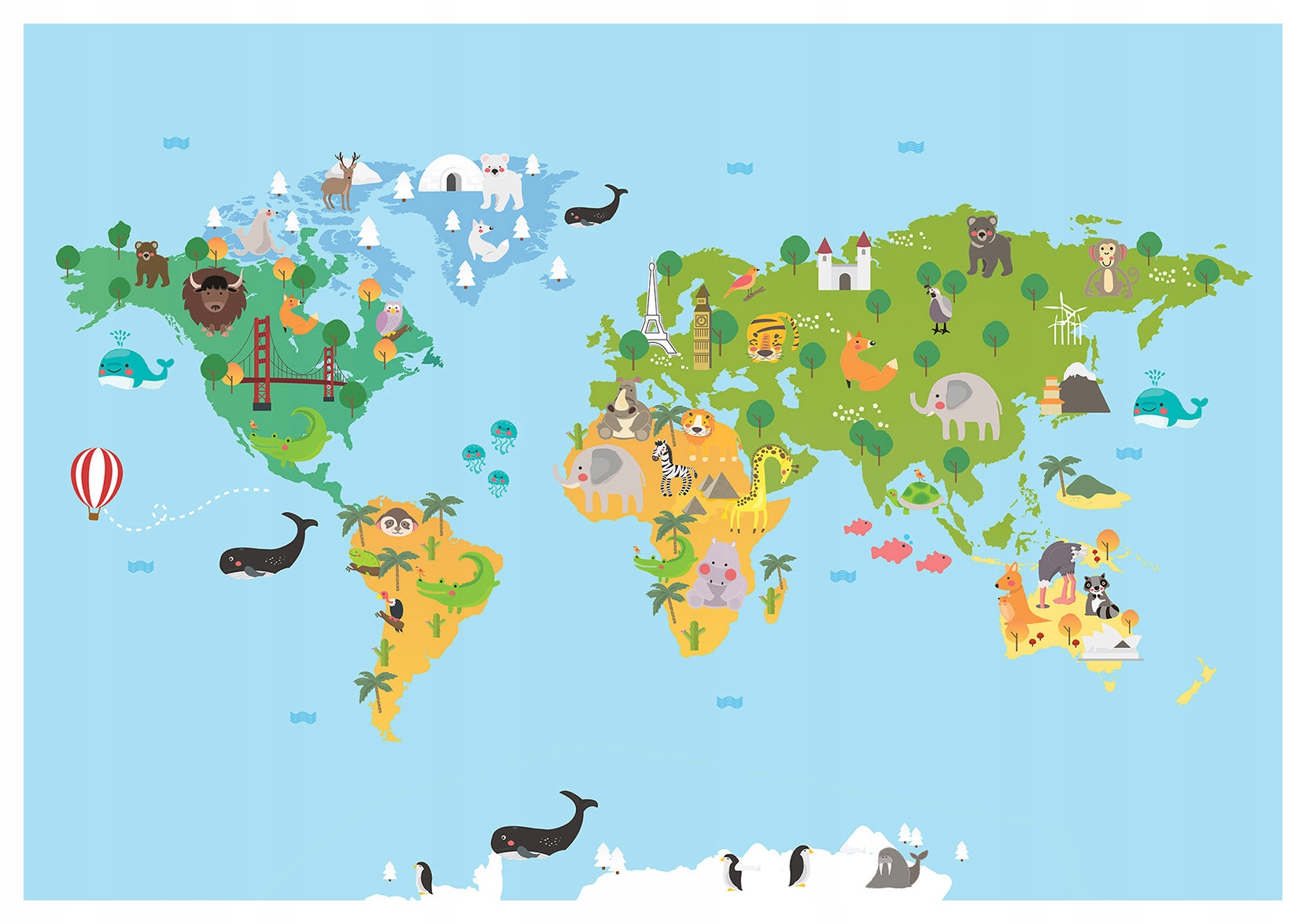 Fototapeta vlies Mapa sveta zvierat Dobrodružstvo a vzdelávanie 520x318 lepidlo