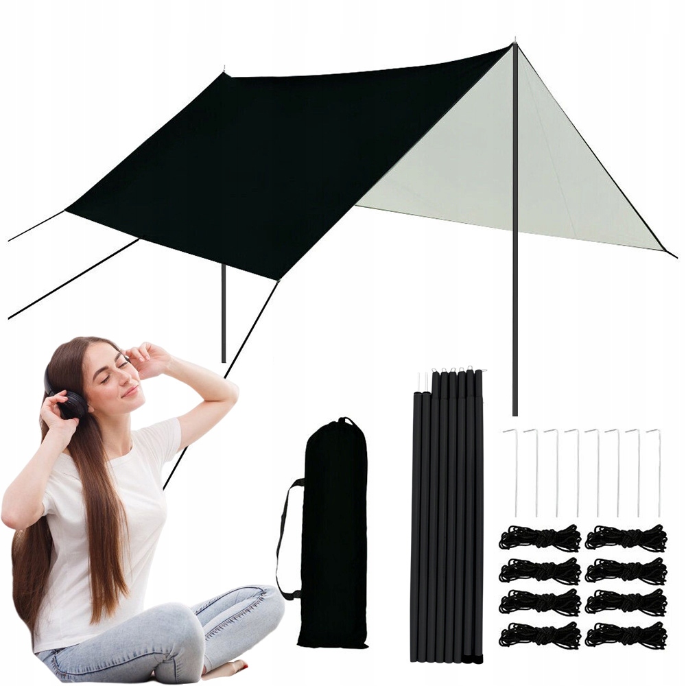 Tarp Płachta Biwakowa Wodoodporna Turystyczna 300X300 CM Przeciwsłoneczna