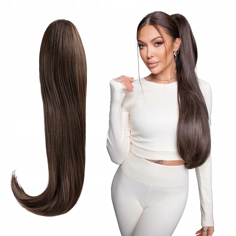 Kucyk na klipsie 70 cm klamra Gęsty #6 brąz