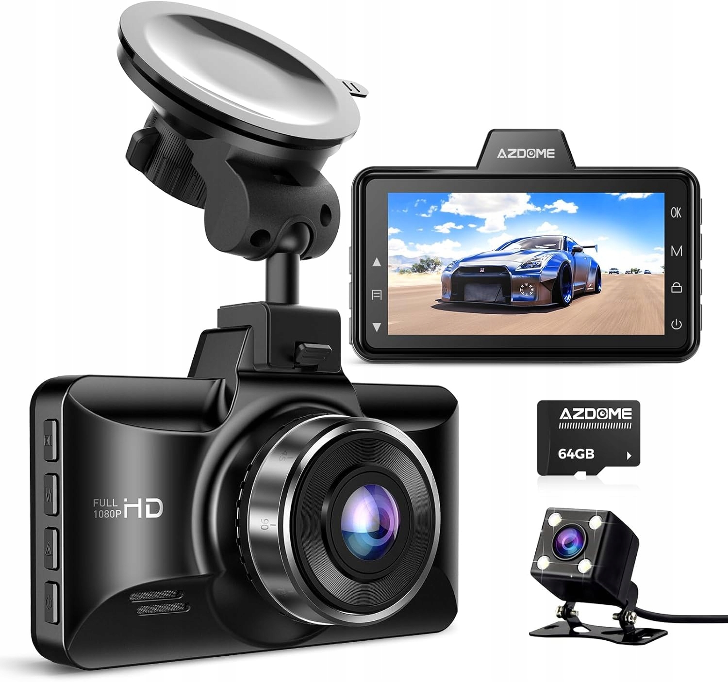 Videorekordér do auta Azdome M01 Pro predná a zadná časť 1080p Fhd