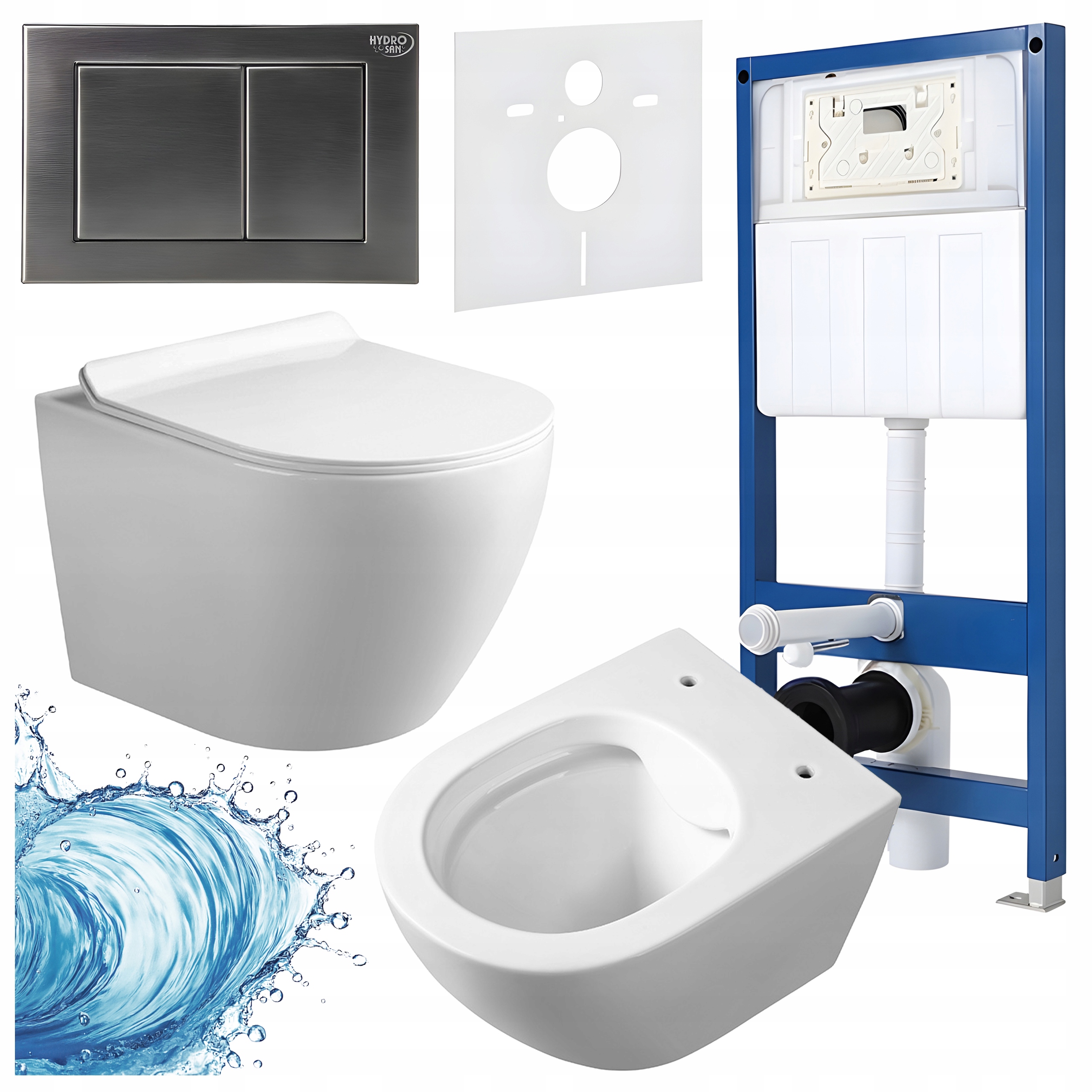 Zestaw Podtynkowy Wc Stelaż Hydrosan Miska MIZU-WH-RIM-01 Przycisk Chrom